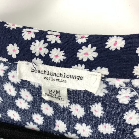 BeachLunchLounge A-Line Short Sleeve Dress Womens Size Medium Blue White Floral - Picture 5 of 6